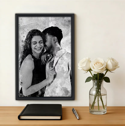 Custom Black and White Watercolor Portrait from Photo  – A Timeless Custom Gift