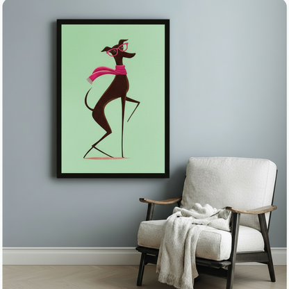 Chic Greyhound Fashion Illustration Canvas Wall Art w6098
