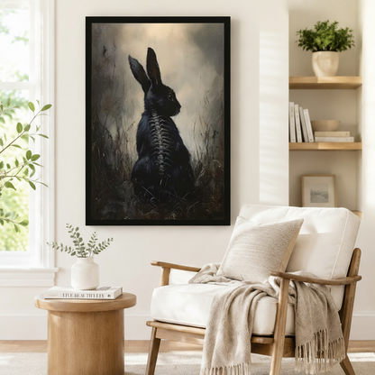 Dark Gothic Black Rabbit Spine Oil Painting Canvas Print w6082