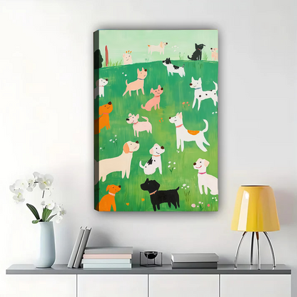 Happy Dogs in the Park Wall Art - Playful Canvas Print|W1095