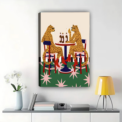 Leopards Having Drinks Wall Art - Retro Cocktail Hour Print|W1083