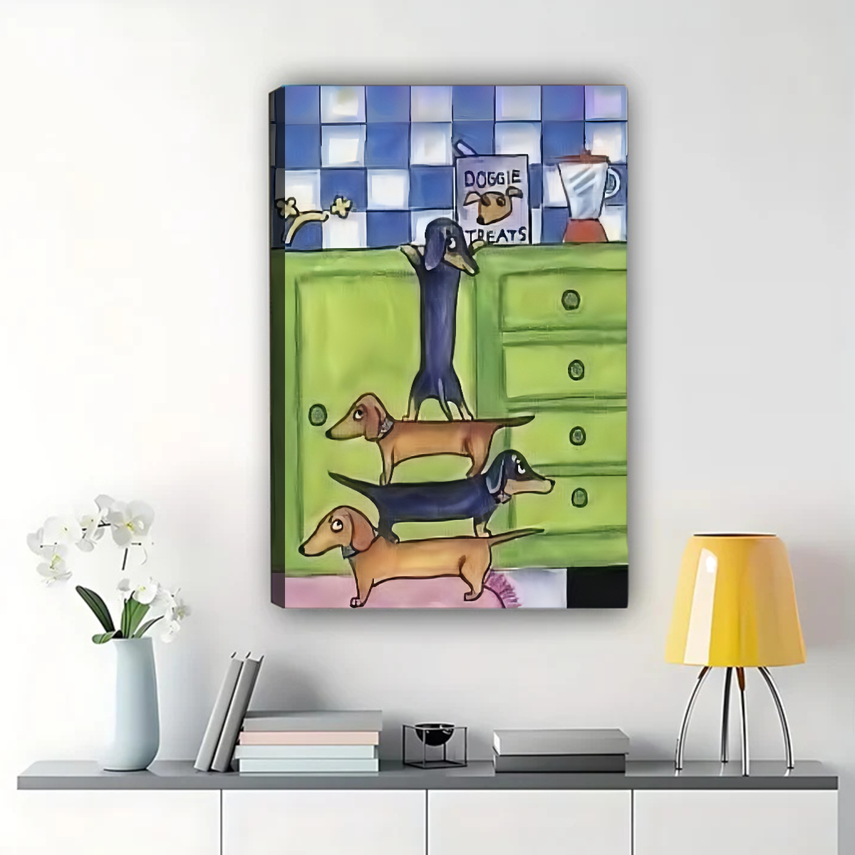 Dachshund Kitchen Stack Wall Art - Funny Dog Print|W1290