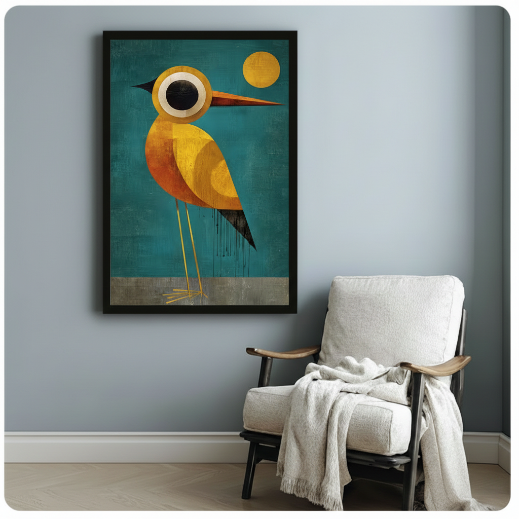 Abstract Golden Bird Teal Canvas Art w6603