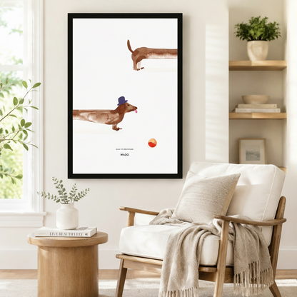 Dachshund Playing Ball Minimalist Canvas Wall Art w6071