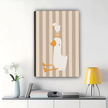 Duck and Duckling Wall Art - Minimalist Nursery Decor Print|W1079