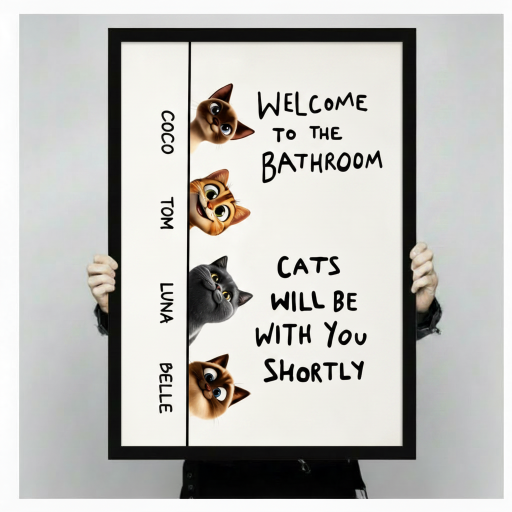 Personalized Cats Bathroom Wall Art Print w6613