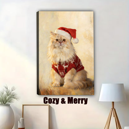 Custom Christmas Cat Portrait - Personalized Holiday Pet Artwork & Cat Lover Gift