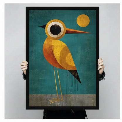Abstract Golden Bird Teal Canvas Art w6603