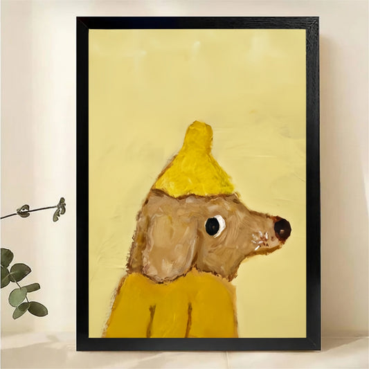 Dog in Party Hat Canvas Wall Art - Whimsical Pet Portrait|W1204