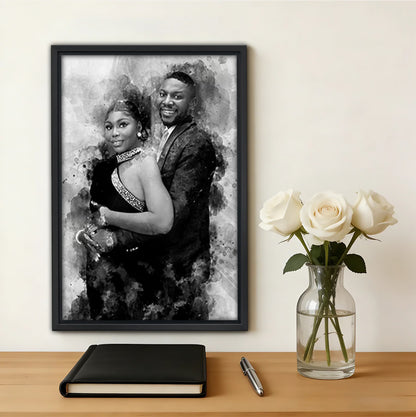 Custom Black and White Watercolor Portrait from Photo  – A Timeless Custom Gift