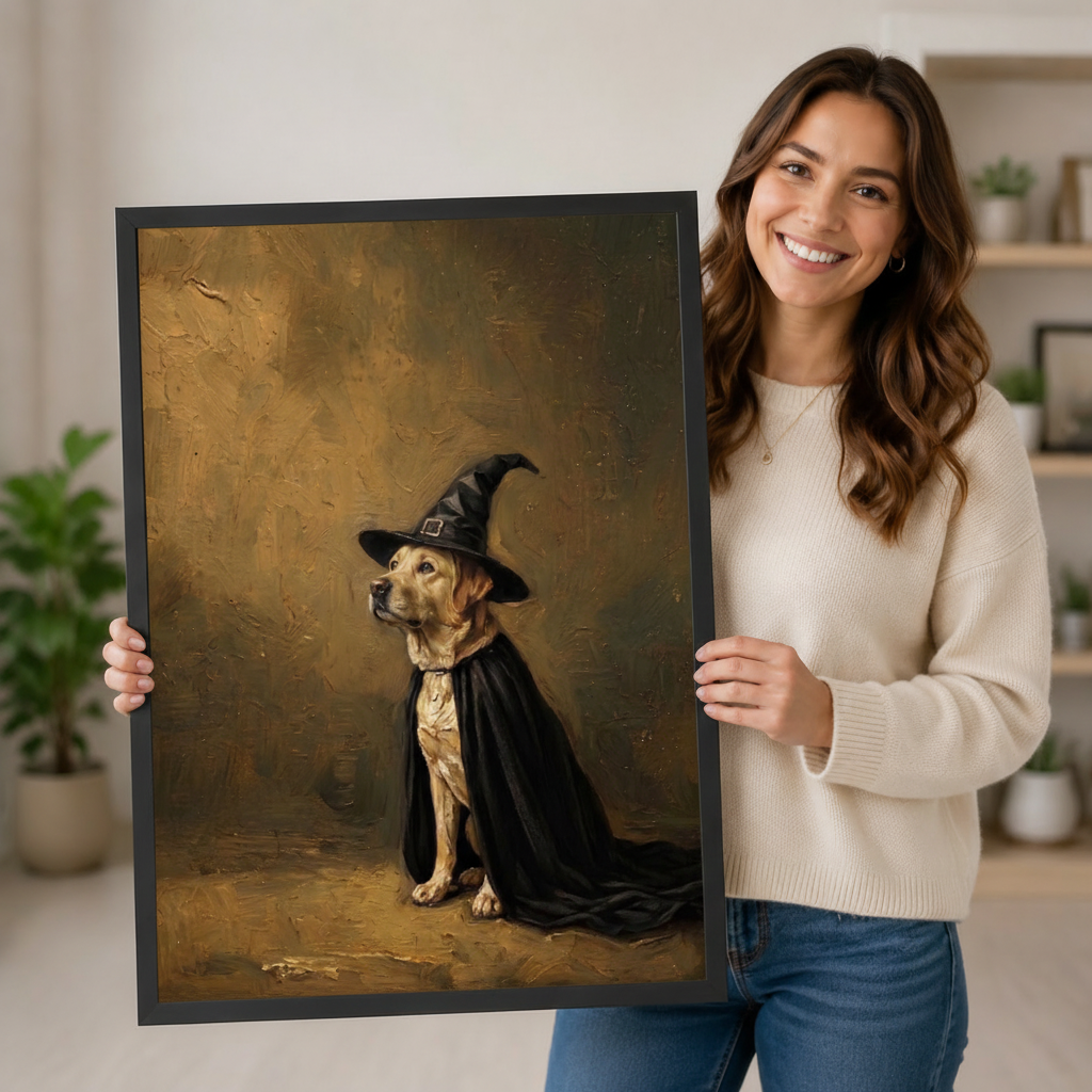 Labrador Witch Hat Black Cape Portrait Canvas Print w6080