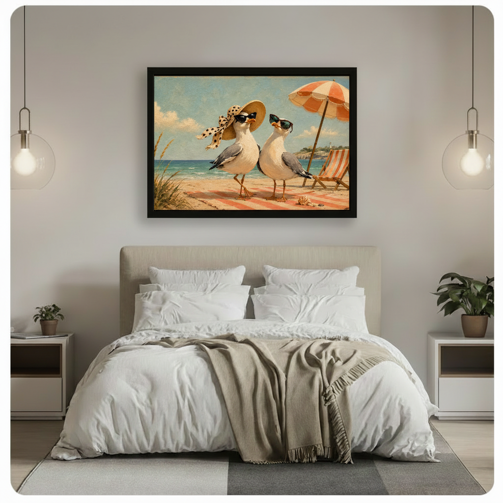 Retro Seagull Couple Canvas Art w6601