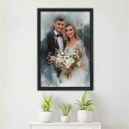 Personalized Wedding Watercolor Portrait Canvas | Custom Photo Illustration Art
