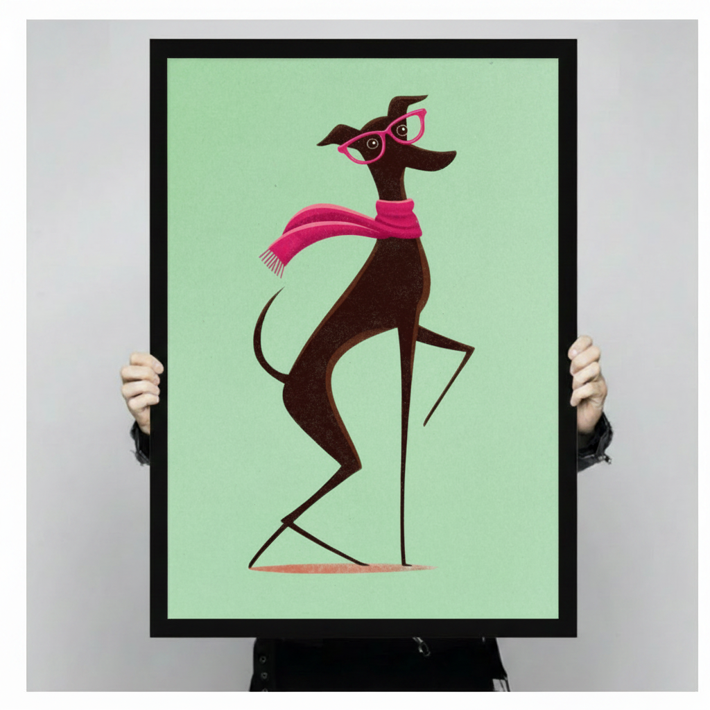 Chic Greyhound Fashion Illustration Canvas Wall Art w6098