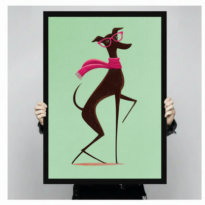 Chic Greyhound Fashion Illustration Canvas Wall Art w6098