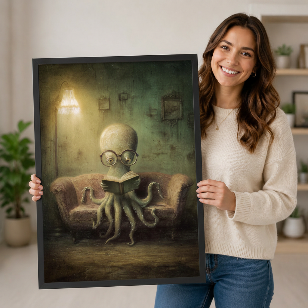Bookish Octopus Reading Glasses Gothic Fantasy Canvas Print w6084