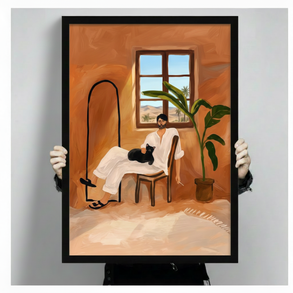 Moroccan Room Man Black Cat Desert Canvas Print w6060
