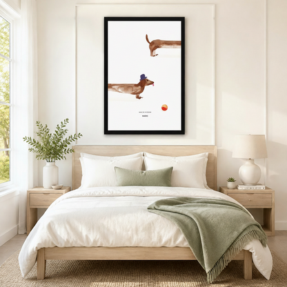 Dachshund Playing Ball Minimalist Canvas Wall Art w6071