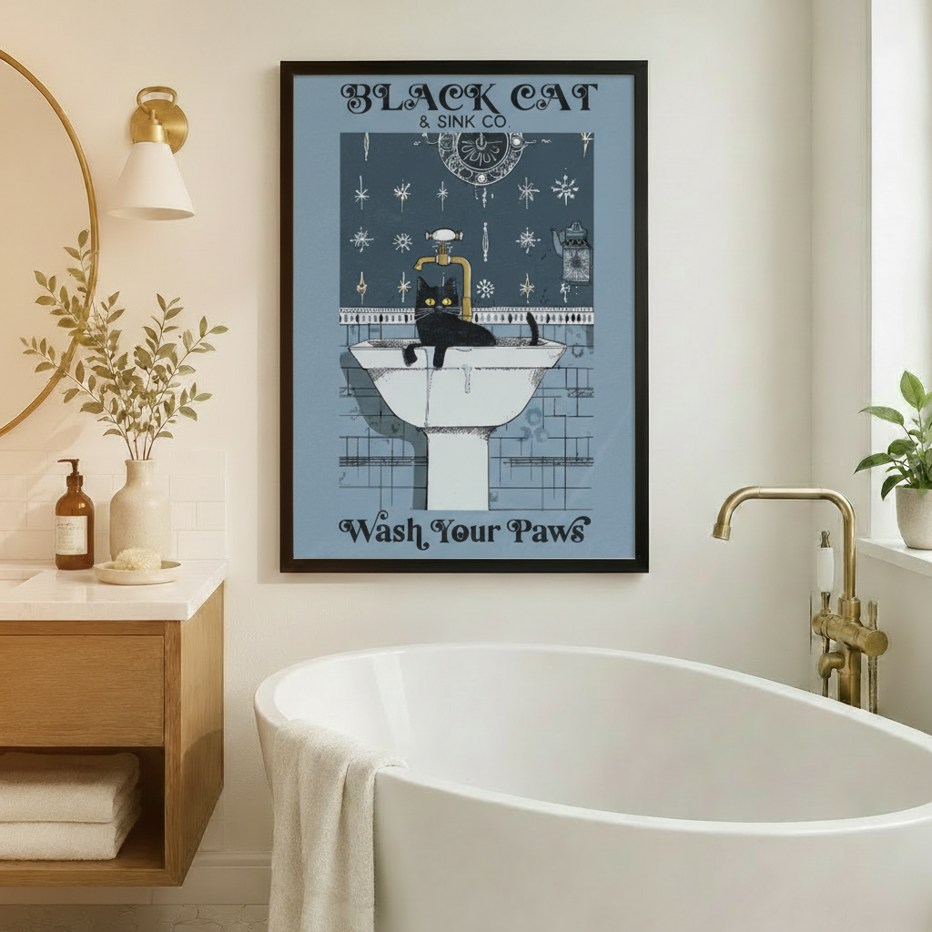 Black Cat Sink Co Wash Your Paws Canvas Print w6100