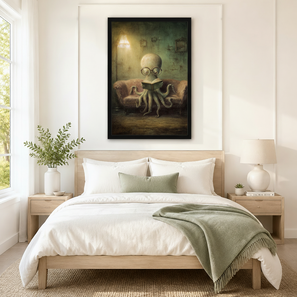 Bookish Octopus Reading Glasses Gothic Fantasy Canvas Print w6084