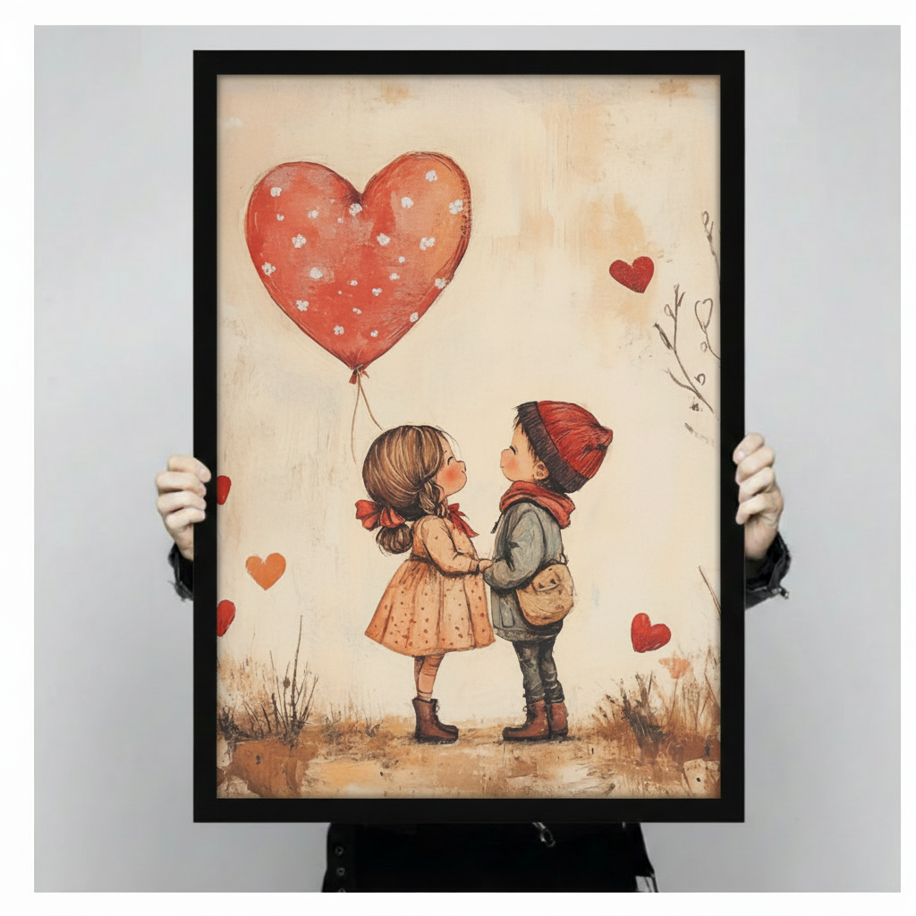 Charming kids wall art with heart balloon – gallery-grade canvas print for bedroom or nursery