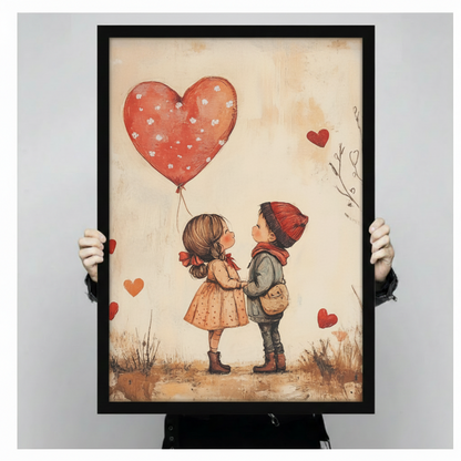 Charming kids wall art with heart balloon – gallery-grade canvas print for bedroom or nursery