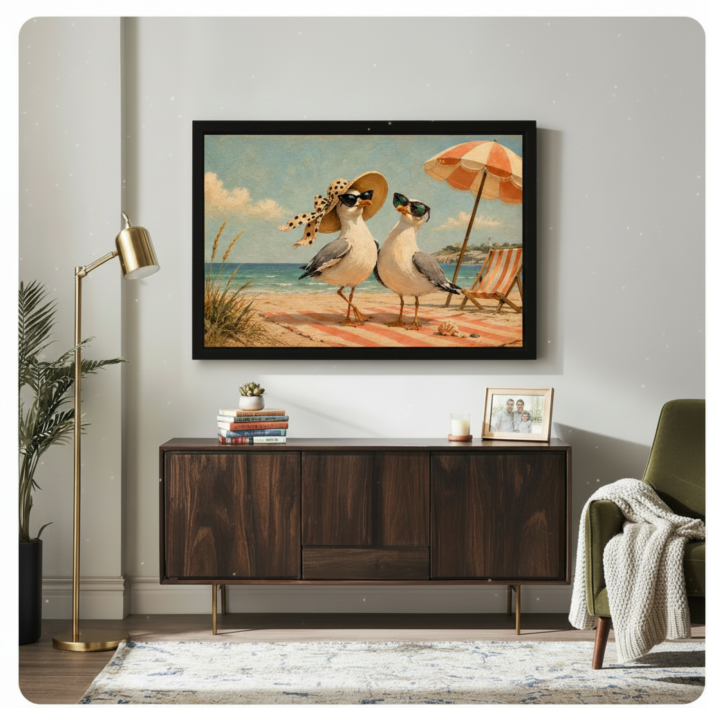 Retro Seagull Couple Canvas Art w6601