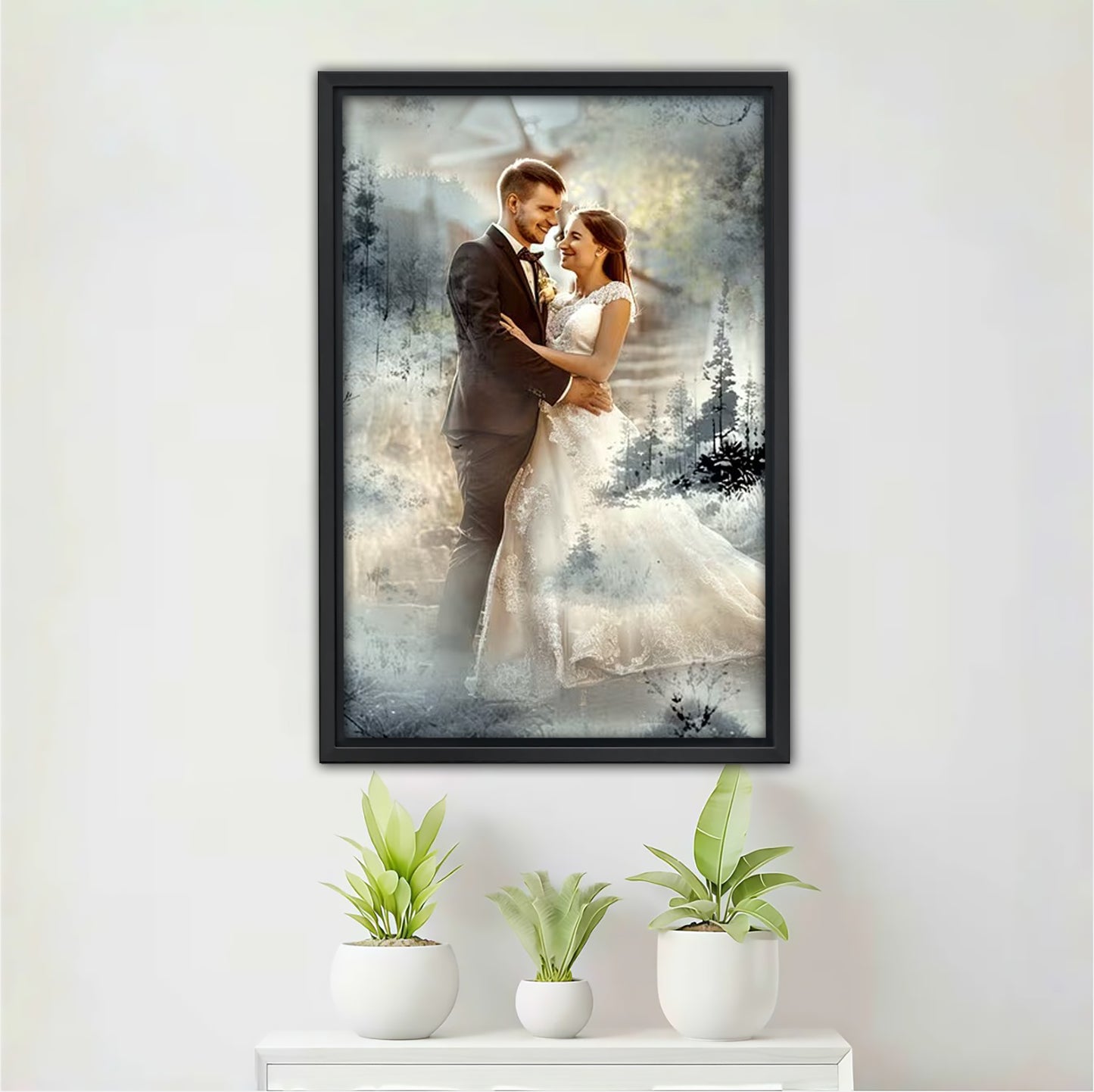 Personalized Wedding Watercolor Portrait Canvas | Custom Photo Illustration Art