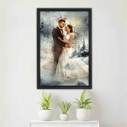 Personalized Wedding Watercolor Portrait Canvas | Custom Photo Illustration Art