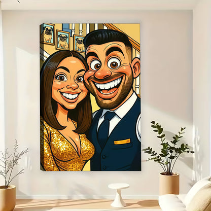 Exaggerated Cartoon Portrait From Photo – Personalized Canvas Art