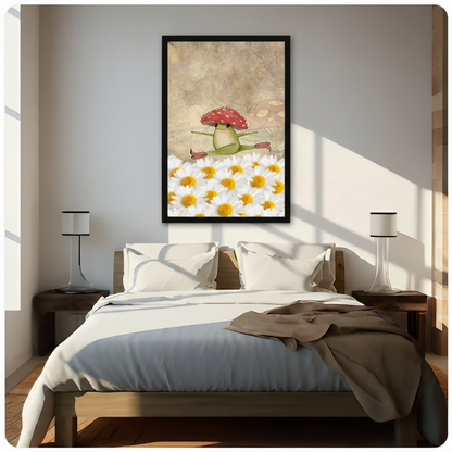 Mushroom Hat Frog Daisy Splits Whimsical Canvas Print w6048