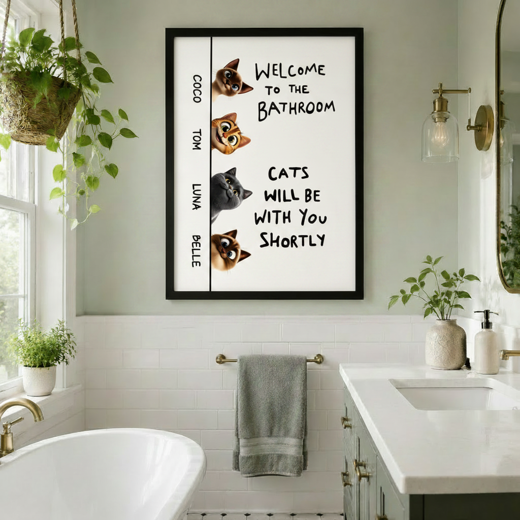 Personalized Cats Bathroom Wall Art Print w6613