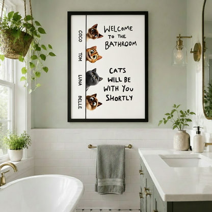 Personalized Cats Bathroom Wall Art Print w6613