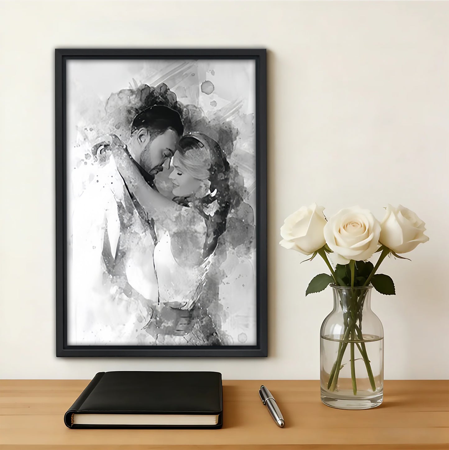 Custom Black and White Watercolor Portrait from Photo  – A Timeless Custom Gift