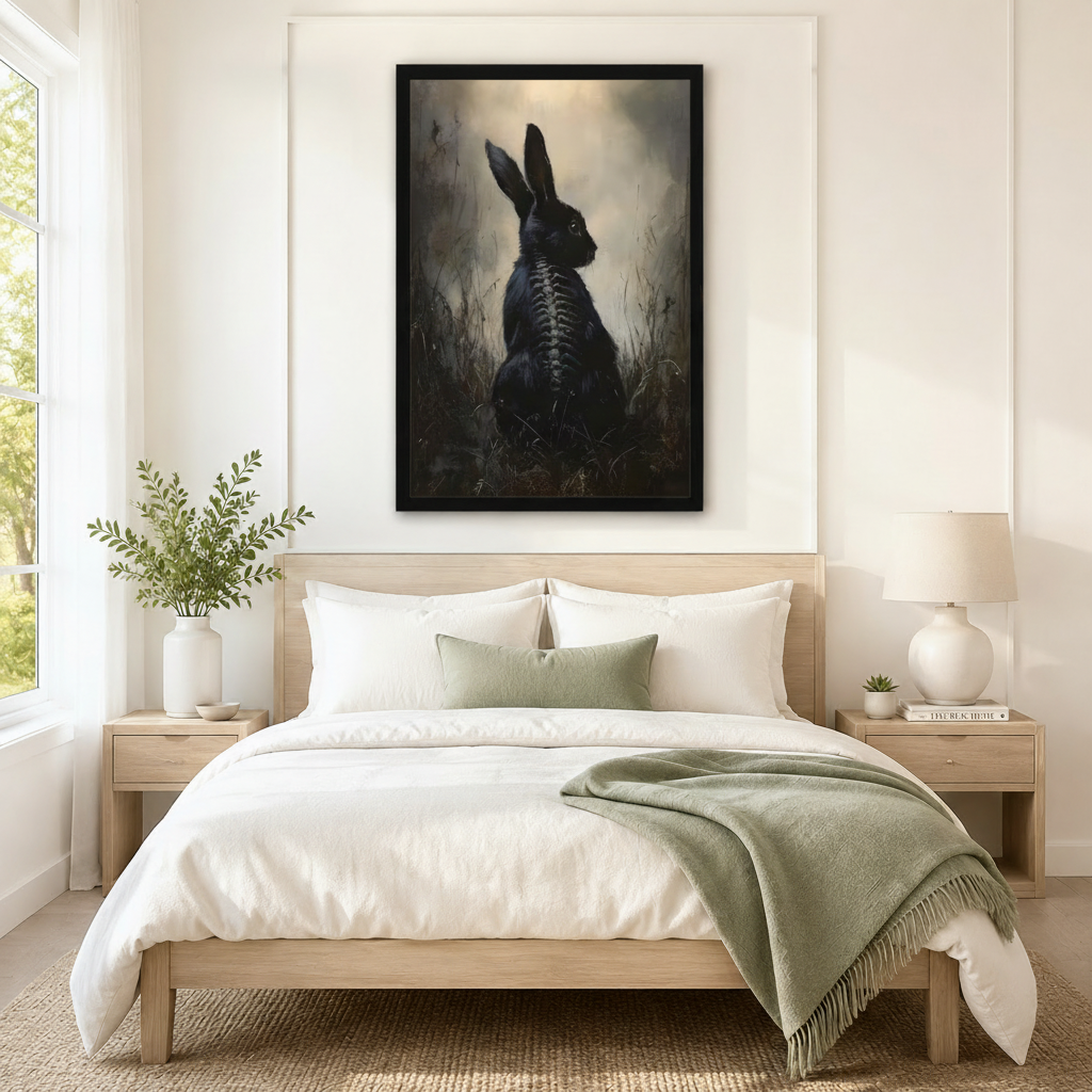 Dark Gothic Black Rabbit Spine Oil Painting Canvas Print w6082