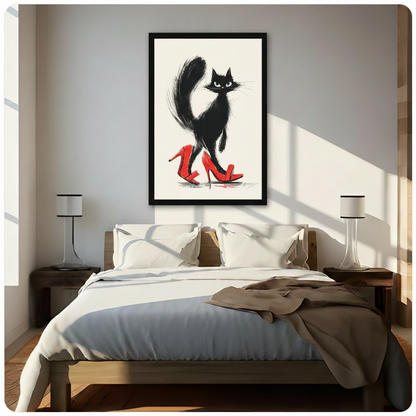 Chic Black Cat Red Heels Canvas Art w6610