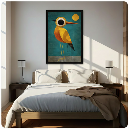 Abstract Golden Bird Teal Canvas Art w6603