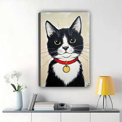 Tuxedo Cat Canvas Print – Framed Black & White Cat Wall Art|W1455