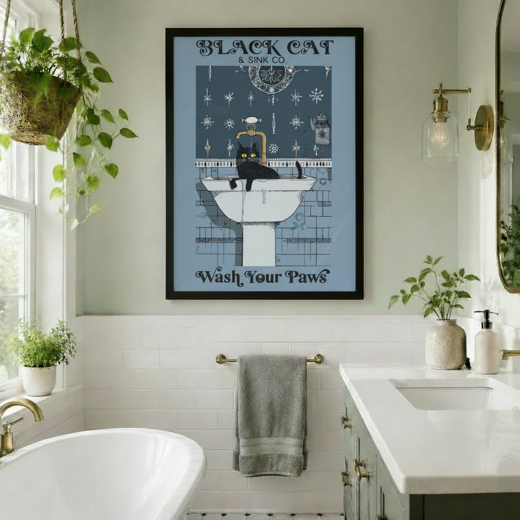 Black Cat Sink Co Wash Your Paws Canvas Print w6100