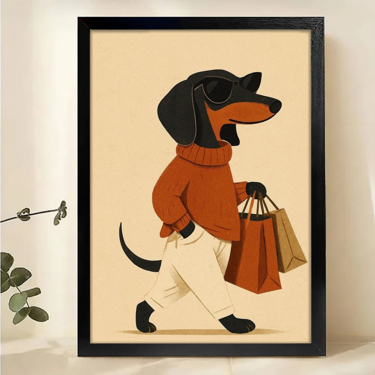 Fashionable Dachshund Wall Art | Stylish Dog Shopping Print|W1197