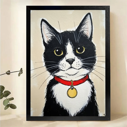 Tuxedo Cat Canvas Print – Framed Black & White Cat Wall Art|W1455