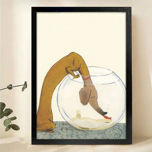 Dog in Fishbowl Wall Art - Whimsical Pet Illustration Print|W1215