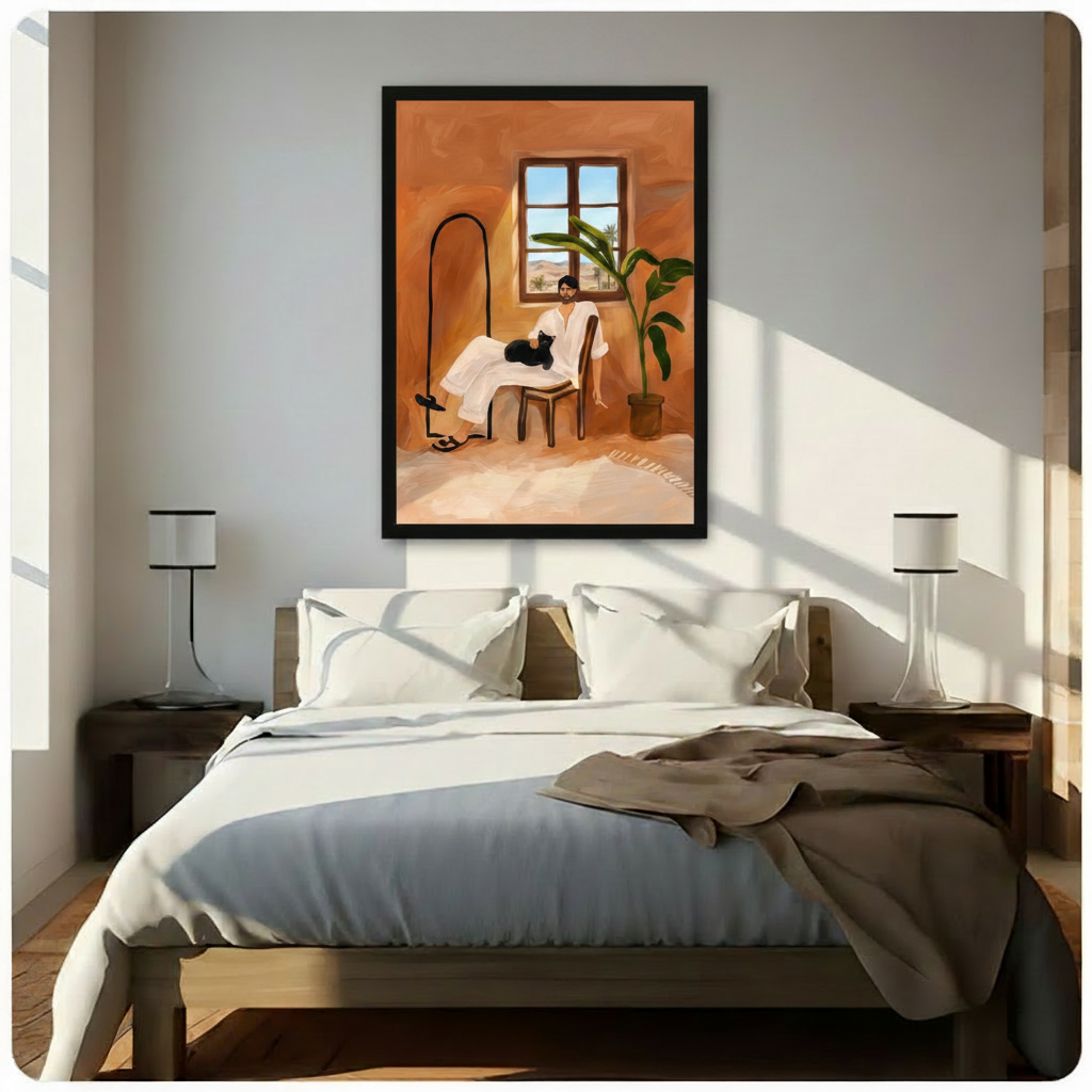Moroccan Room Man Black Cat Desert Canvas Print w6060