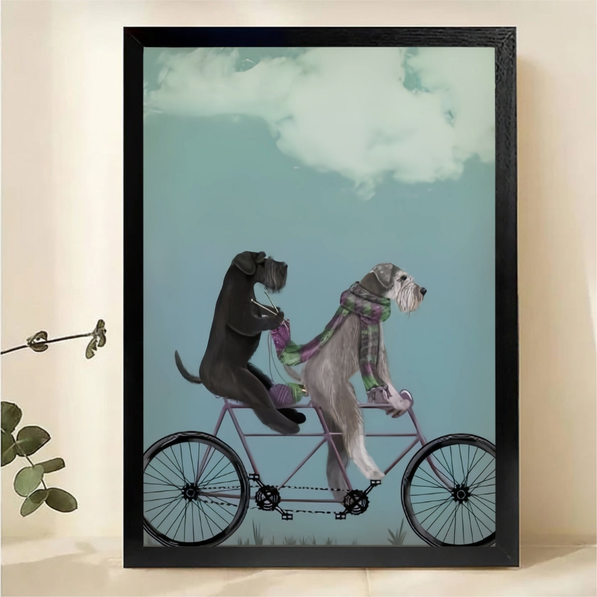 Dogs on Tandem Bike Wall Art - Whimsical Pet Canvas Print|W1199