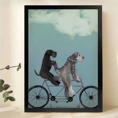 Dogs on Tandem Bike Wall Art - Whimsical Pet Canvas Print|W1199