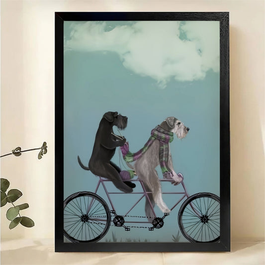 Dogs on Tandem Bike Wall Art - Whimsical Pet Canvas Print|W1199