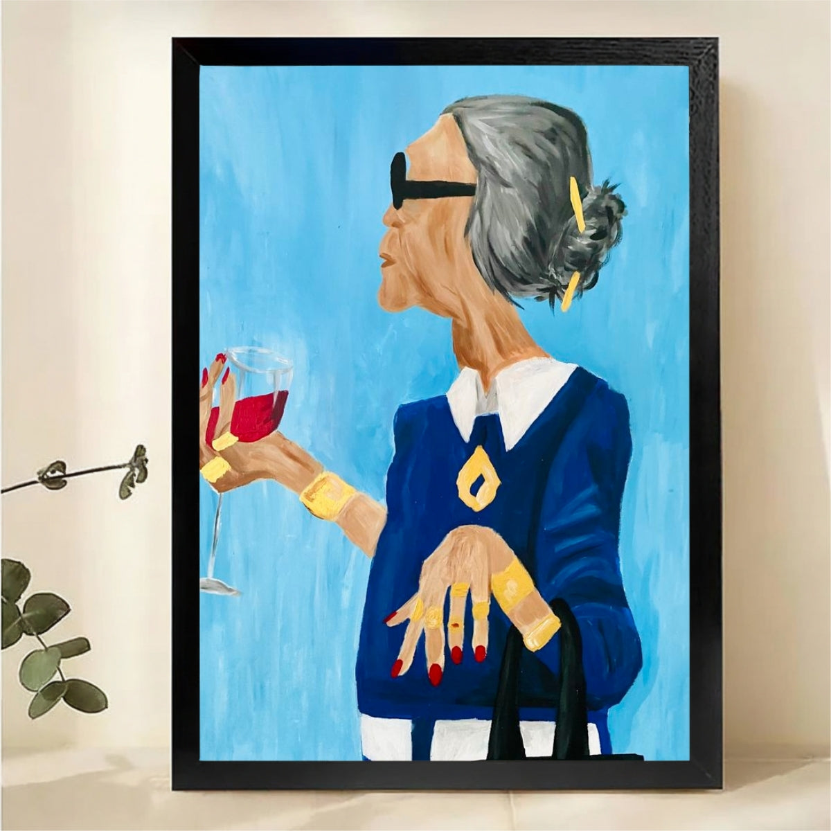 Chic Woman with Wine Wall Art - Modern Fashion Portrait Print|W1245