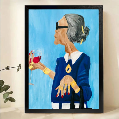 Chic Woman with Wine Wall Art - Modern Fashion Portrait Print|W1245