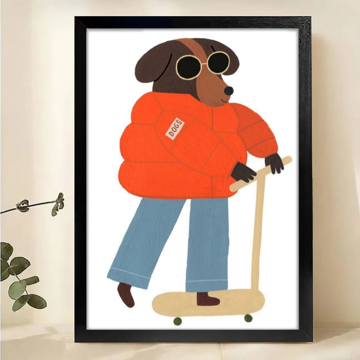 Cool Dog Skateboarding Wall Art - Urban Street Style Pet Print|W1212