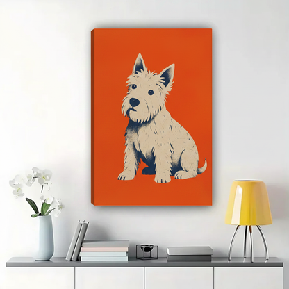 West Highland Terrier Wall Art – Bold Retro Graphic Dog Canvas Print on Natural Wood Frame | W2271
